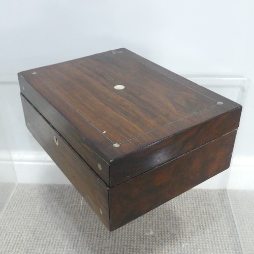 378 - A 19th century rosewood Sewing Box, the inlaid hinged lid opening to reveal a fitted interior, some ... 