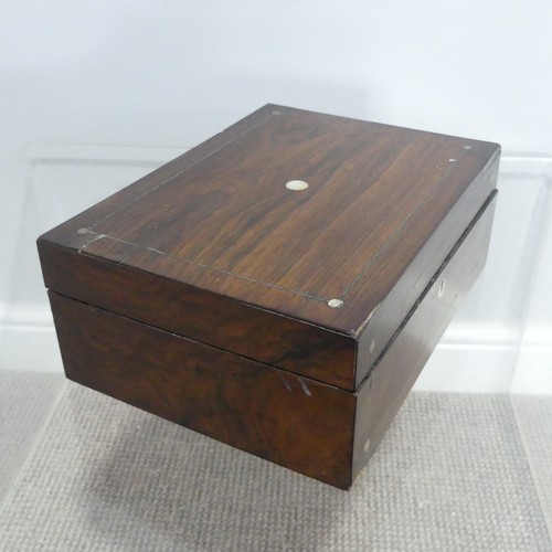 378 - A 19th century rosewood Sewing Box, the inlaid hinged lid opening to reveal a fitted interior, some ... 