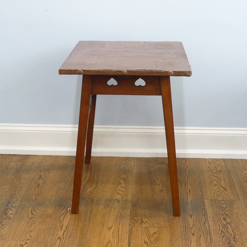 287 - An Arts & Crafts oak copper-topped square Occasional Table, the square top decorated with floral... 