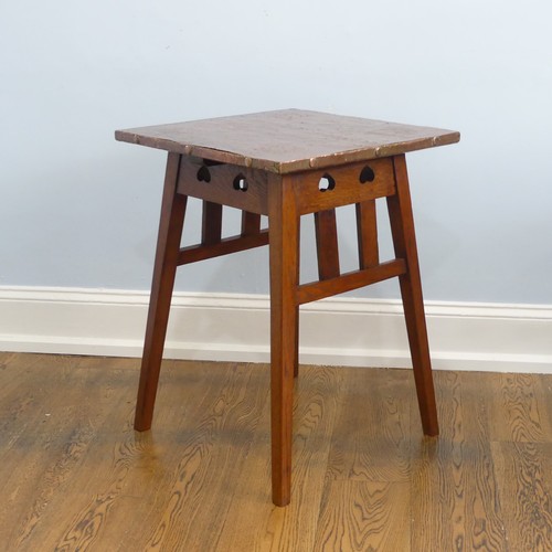 287 - An Arts & Crafts oak copper-topped square Occasional Table, the square top decorated with floral... 