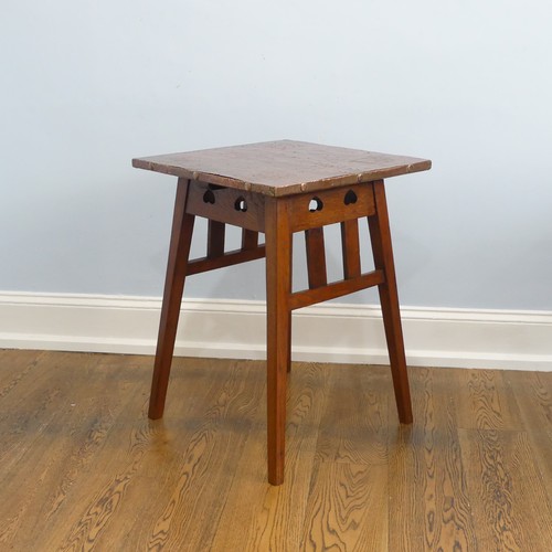 287 - An Arts & Crafts oak copper-topped square Occasional Table, the square top decorated with floral... 