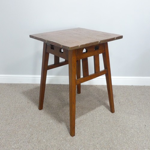 287 - An Arts & Crafts oak copper-topped square Occasional Table, the square top decorated with floral... 