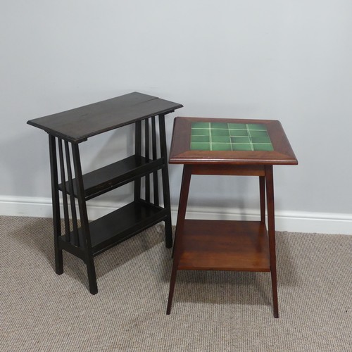 402 - An Arts & Crafts mahogany square Occasional Table, the top inset with green tiles, W 46cm x D 46... 