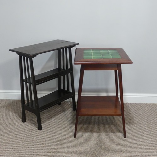 402 - An Arts & Crafts mahogany square Occasional Table, the top inset with green tiles, W 46cm x D 46... 