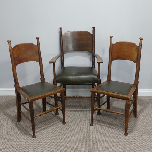 403 - TA set of three Arts & Crafts oak Dining Chairs, by William Birch, including one carver, with le... 