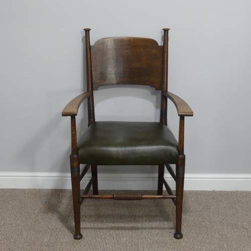 403 - TA set of three Arts & Crafts oak Dining Chairs, by William Birch, including one carver, with le... 