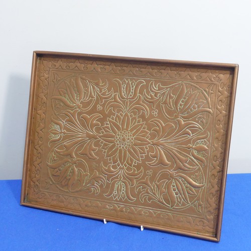 406 - An Arts & Crafts Keswick School Copper Tray, of rectangular form with folded edge, decorated wit... 