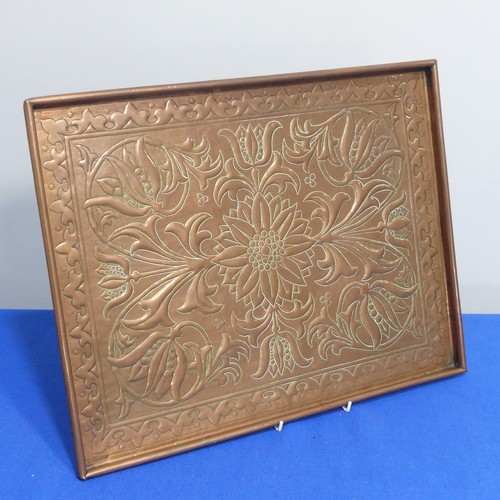 406 - An Arts & Crafts Keswick School Copper Tray, of rectangular form with folded edge, decorated wit... 