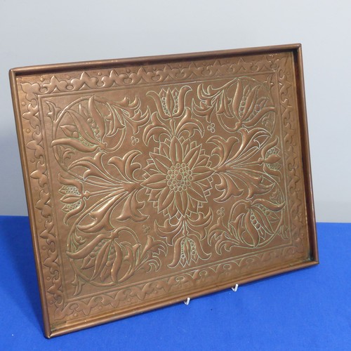 406 - An Arts & Crafts Keswick School Copper Tray, of rectangular form with folded edge, decorated wit... 