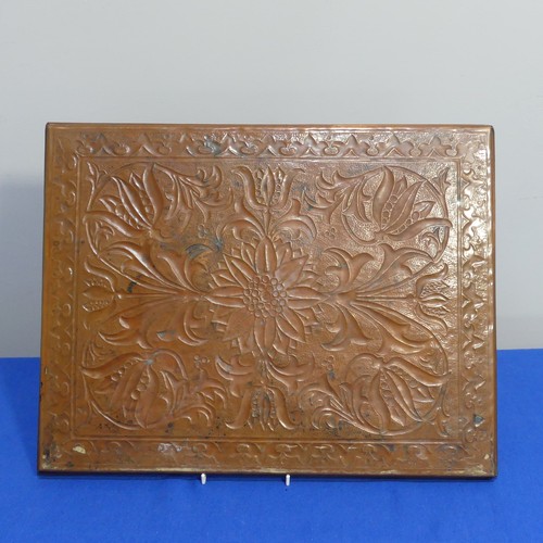 406 - An Arts & Crafts Keswick School Copper Tray, of rectangular form with folded edge, decorated wit... 