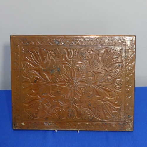 406 - An Arts & Crafts Keswick School Copper Tray, of rectangular form with folded edge, decorated wit... 