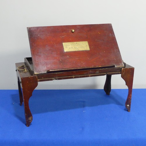 410 - A 19thC mahogany military campaign style Folding Desk, of rectangular form, the hinged top with meta... 