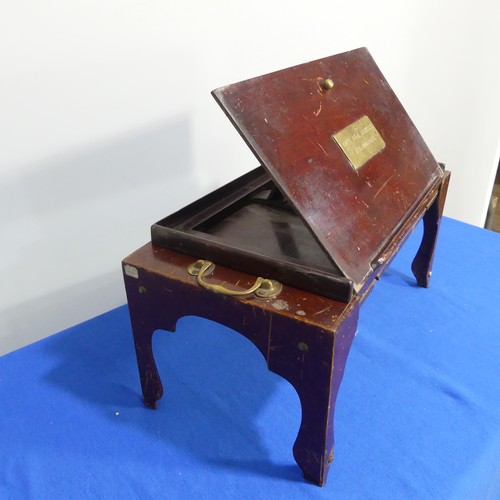 410 - A 19thC mahogany military campaign style Folding Desk, of rectangular form, the hinged top with meta... 