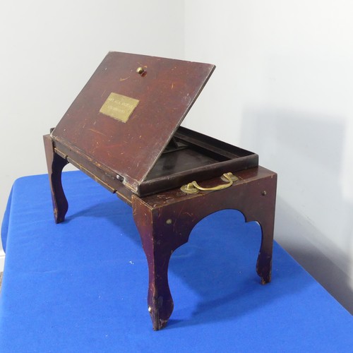 410 - A 19thC mahogany military campaign style Folding Desk, of rectangular form, the hinged top with meta... 