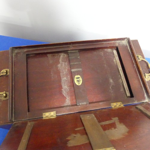 410 - A 19thC mahogany military campaign style Folding Desk, of rectangular form, the hinged top with meta... 