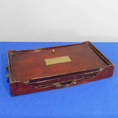 410 - A 19thC mahogany military campaign style Folding Desk, of rectangular form, the hinged top with meta... 