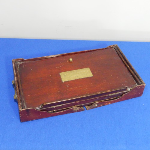 410 - A 19thC mahogany military campaign style Folding Desk, of rectangular form, the hinged top with meta... 