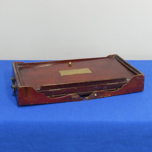 410 - A 19thC mahogany military campaign style Folding Desk, of rectangular form, the hinged top with meta... 