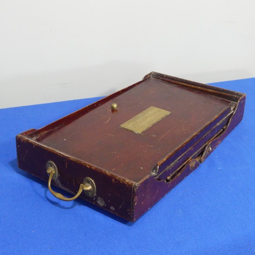 410 - A 19thC mahogany military campaign style Folding Desk, of rectangular form, the hinged top with meta... 