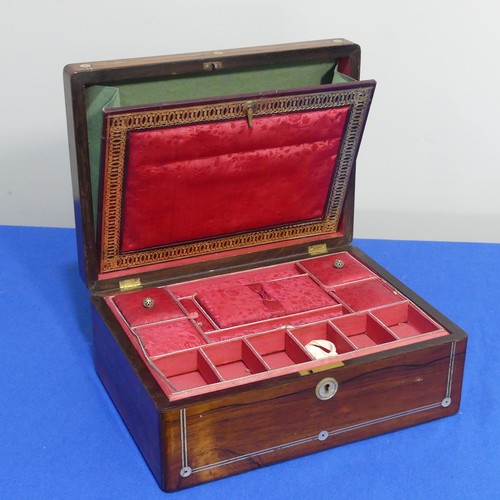 417 - A Victorian lady's Vanity Box, the hinged lid with stylised horse inlay opening to reveal a silk lin... 