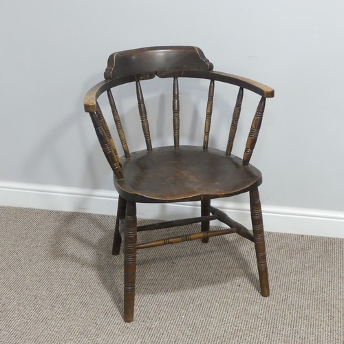 433 - A 19thC stick-back Windsor Chair, with shaped seat and 'H' cross stretcher, W 66cm x D 64cm x H 94cm... 