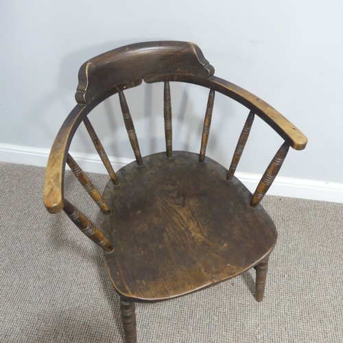 433 - A 19thC stick-back Windsor Chair, with shaped seat and 'H' cross stretcher, W 66cm x D 64cm x H 94cm... 