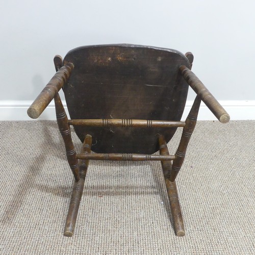 433 - A 19thC stick-back Windsor Chair, with shaped seat and 'H' cross stretcher, W 66cm x D 64cm x H 94cm... 