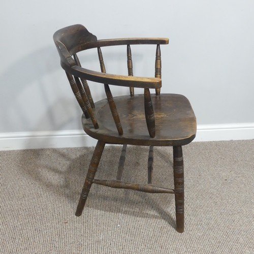 433 - A 19thC stick-back Windsor Chair, with shaped seat and 'H' cross stretcher, W 66cm x D 64cm x H 94cm... 