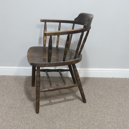 433 - A 19thC stick-back Windsor Chair, with shaped seat and 'H' cross stretcher, W 66cm x D 64cm x H 94cm... 