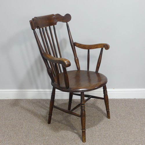 433 - A 19thC stick-back Windsor Chair, with shaped seat and 'H' cross stretcher, W 66cm x D 64cm x H 94cm... 