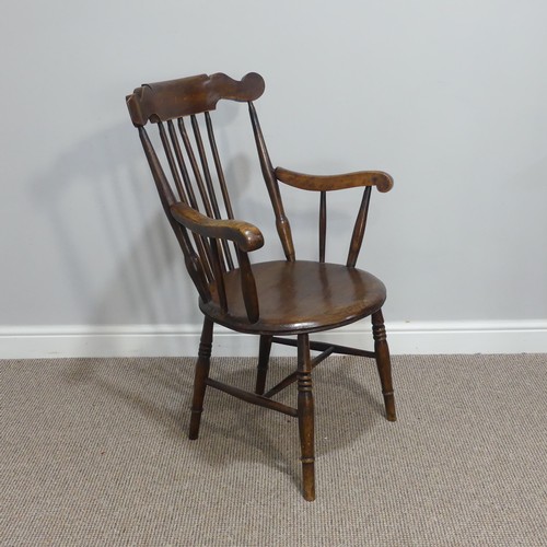 433 - A 19thC stick-back Windsor Chair, with shaped seat and 'H' cross stretcher, W 66cm x D 64cm x H 94cm... 