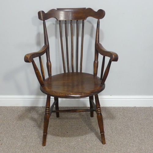 433 - A 19thC stick-back Windsor Chair, with shaped seat and 'H' cross stretcher, W 66cm x D 64cm x H 94cm... 