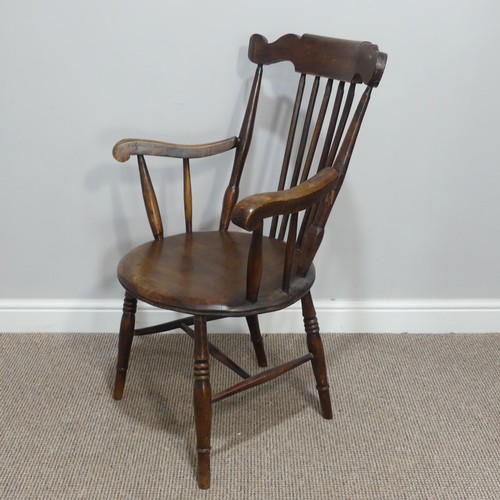 433 - A 19thC stick-back Windsor Chair, with shaped seat and 'H' cross stretcher, W 66cm x D 64cm x H 94cm... 