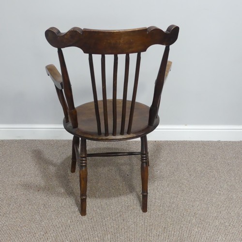 433 - A 19thC stick-back Windsor Chair, with shaped seat and 'H' cross stretcher, W 66cm x D 64cm x H 94cm... 