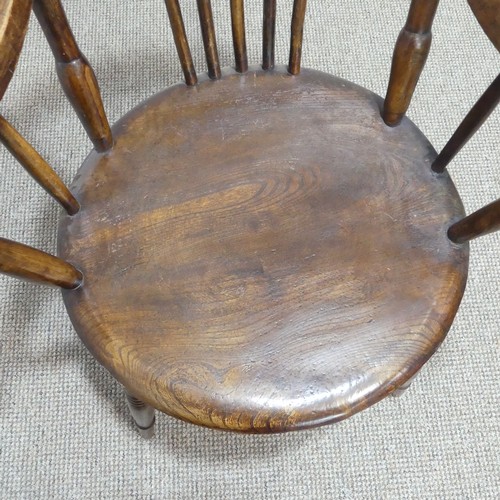 433 - A 19thC stick-back Windsor Chair, with shaped seat and 'H' cross stretcher, W 66cm x D 64cm x H 94cm... 