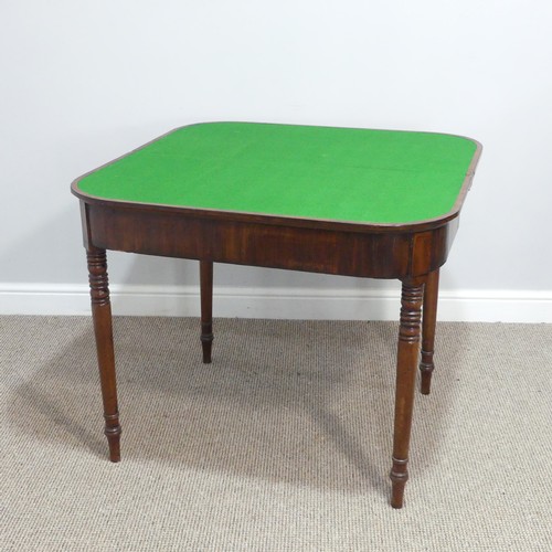 291 - A Georgian mahogany Card Table, the fold-over top revealing circular green baize inset, raised upon ... 