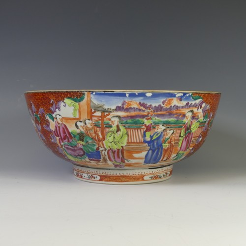 138 - A Chinese mandarin palette porcelain Bowl, the well and exterior painted with panels of figures on t... 