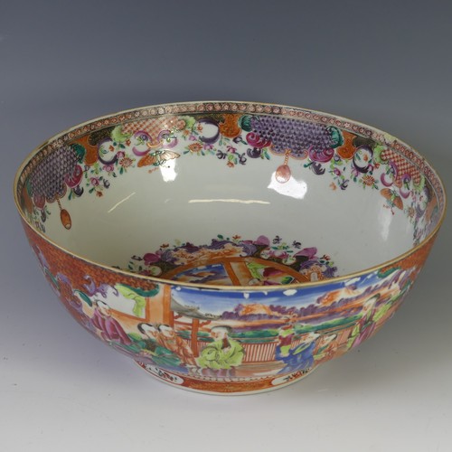 138 - A Chinese mandarin palette porcelain Bowl, the well and exterior painted with panels of figures on t... 