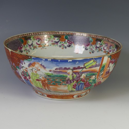 138 - A Chinese mandarin palette porcelain Bowl, the well and exterior painted with panels of figures on t... 