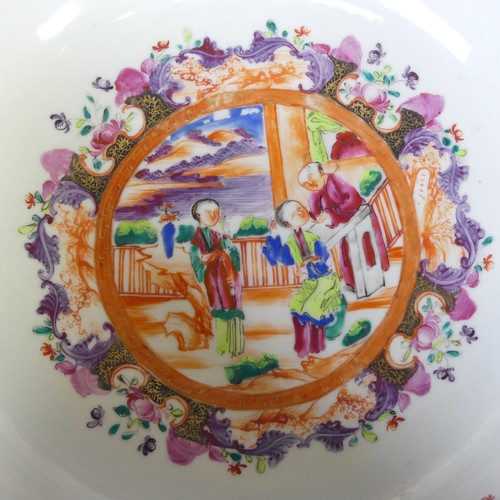 138 - A Chinese mandarin palette porcelain Bowl, the well and exterior painted with panels of figures on t... 