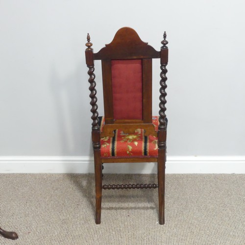 296 - A 19thC Rosewood and Woolwork Hall Chair, with a carved and shaped back rest, spirally turned suppor... 