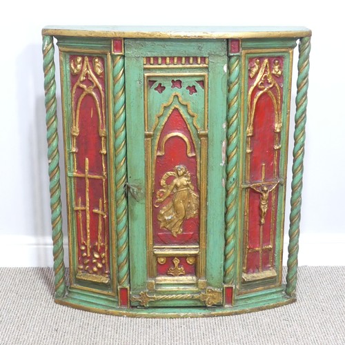 448 - An antique painted Spanish/Mexican triptych style Portable Altar, the three panels decorated with re... 