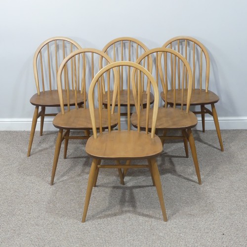 455 - A set of six vintage Ercol hoop back Dining Chairs, with upholstered cushions, stamped to the unders... 