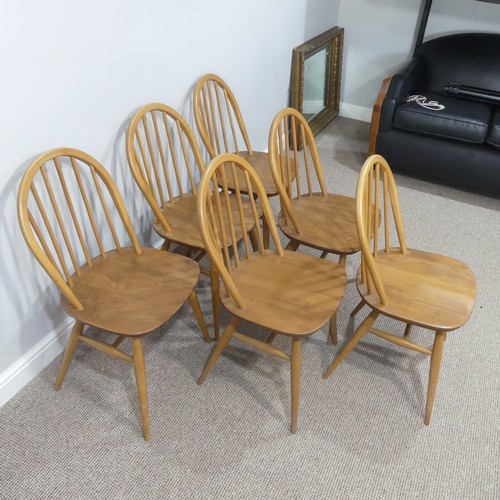 455 - A set of six vintage Ercol hoop back Dining Chairs, with upholstered cushions, stamped to the unders... 