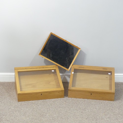 456 - A pair of oak table-top Display Cabinets, of sloped form with glazed hinged lid, W 51cm x D 39cm x H... 