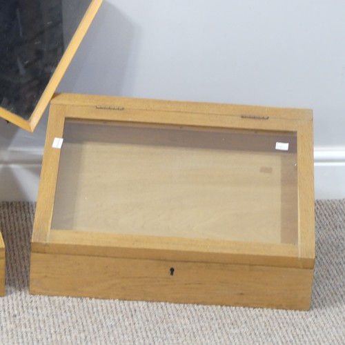 456 - A pair of oak table-top Display Cabinets, of sloped form with glazed hinged lid, W 51cm x D 39cm x H... 