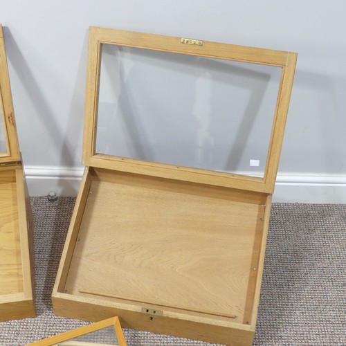 456 - A pair of oak table-top Display Cabinets, of sloped form with glazed hinged lid, W 51cm x D 39cm x H... 