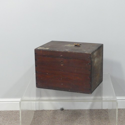 458 - An antique baize lined Silver Chest, with hinged lid and metal carrying handle to top, partial paper... 