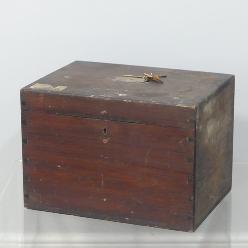 458 - An antique baize lined Silver Chest, with hinged lid and metal carrying handle to top, partial paper... 