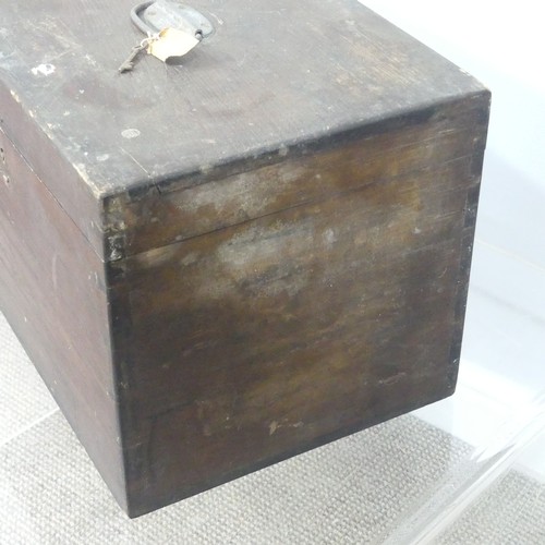 458 - An antique baize lined Silver Chest, with hinged lid and metal carrying handle to top, partial paper... 